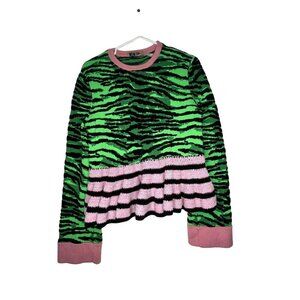 KENZO x H&M Sweater Green Pink Crochet Zebra Maximalist Long Sleeve Size Small